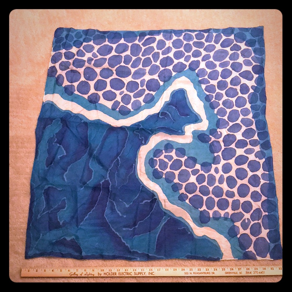 Turquoise hand painted silk scarf